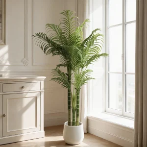 4/5/6FT Artificial Areca Palm Tree with White Pot, 3-Trunk Faux Tropical Palm Plant, Realistic Indoor Fake Tree for Home Office Living Room Decor