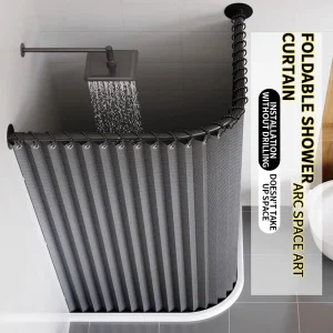 Arcane Bathroom Shower Curtain Rod Set, Curved Expandable Shower Partition, Foldable & Easy to Store, Stylish Home Decor Choice.