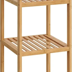 4-Tier Bamboo Shelf, Narrow Standing Towel Rack for Bathroom, Kitchen, Living Room, Entryway, Natural